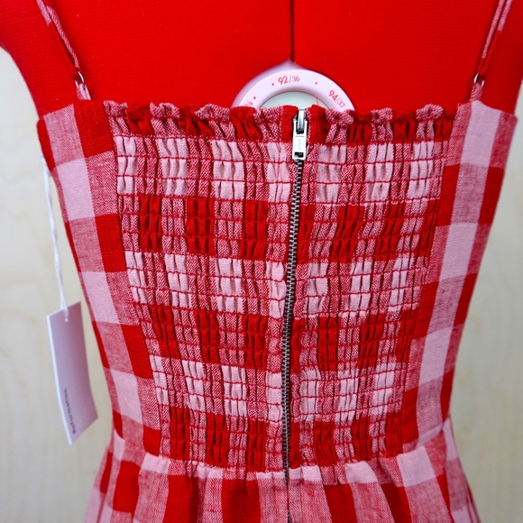 NWT Reformation "Huckleberry" Linen Dress in "Concha Check" - Picture 5 of 11